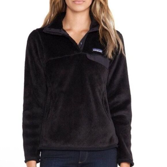 Patagonia Black Re-Tool 1/4 Snap Textured LS Fleece Pullover Size M - Picture 1 of 13